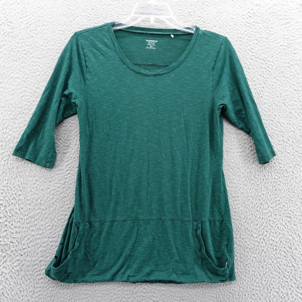 Toad & Co Ursa 3/4 Sleeve Tunic Top Medium Green Womens Pockets Slub Knit